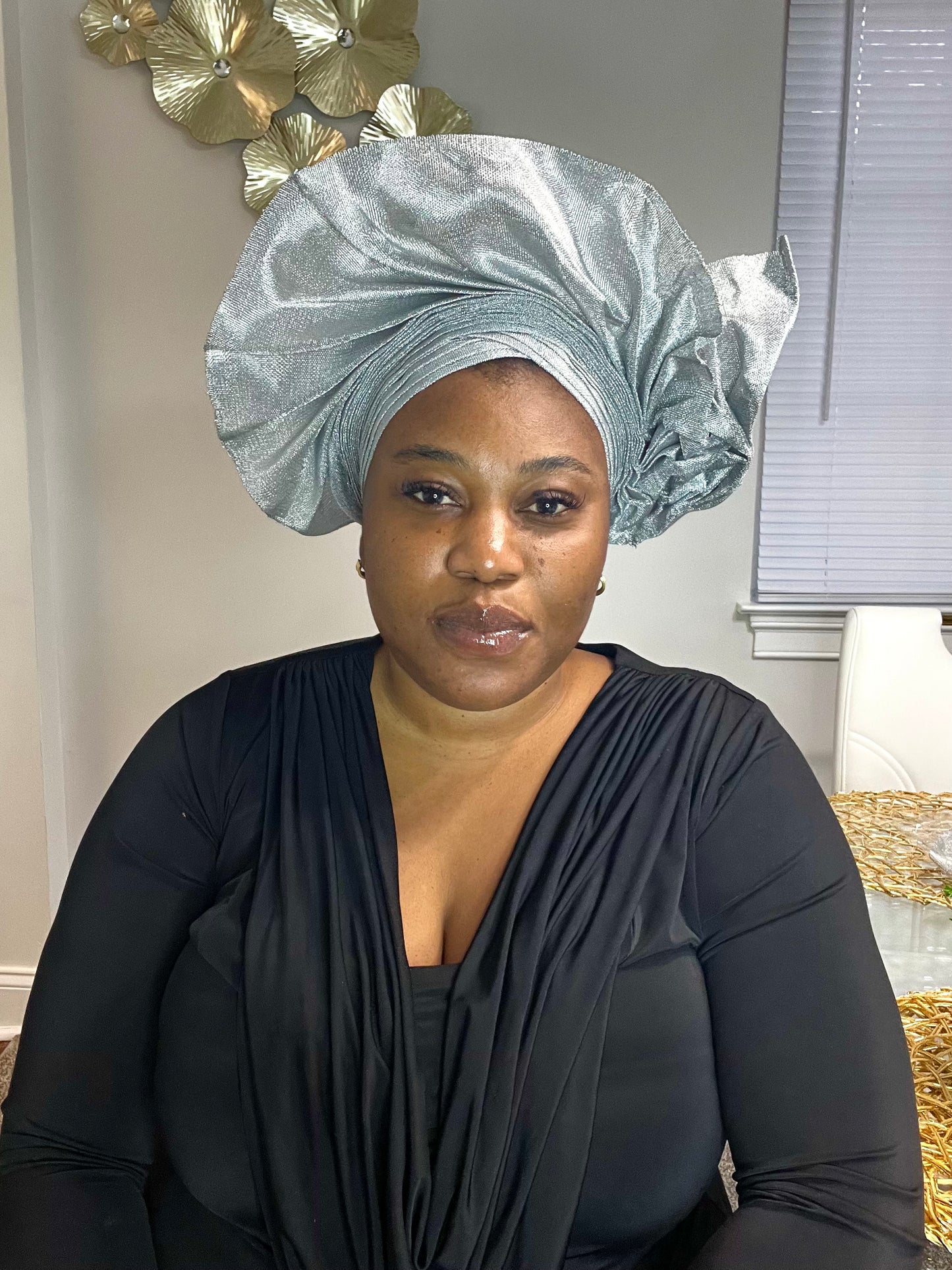 Pre-made Silver Aso oke Headtie / Auto gele