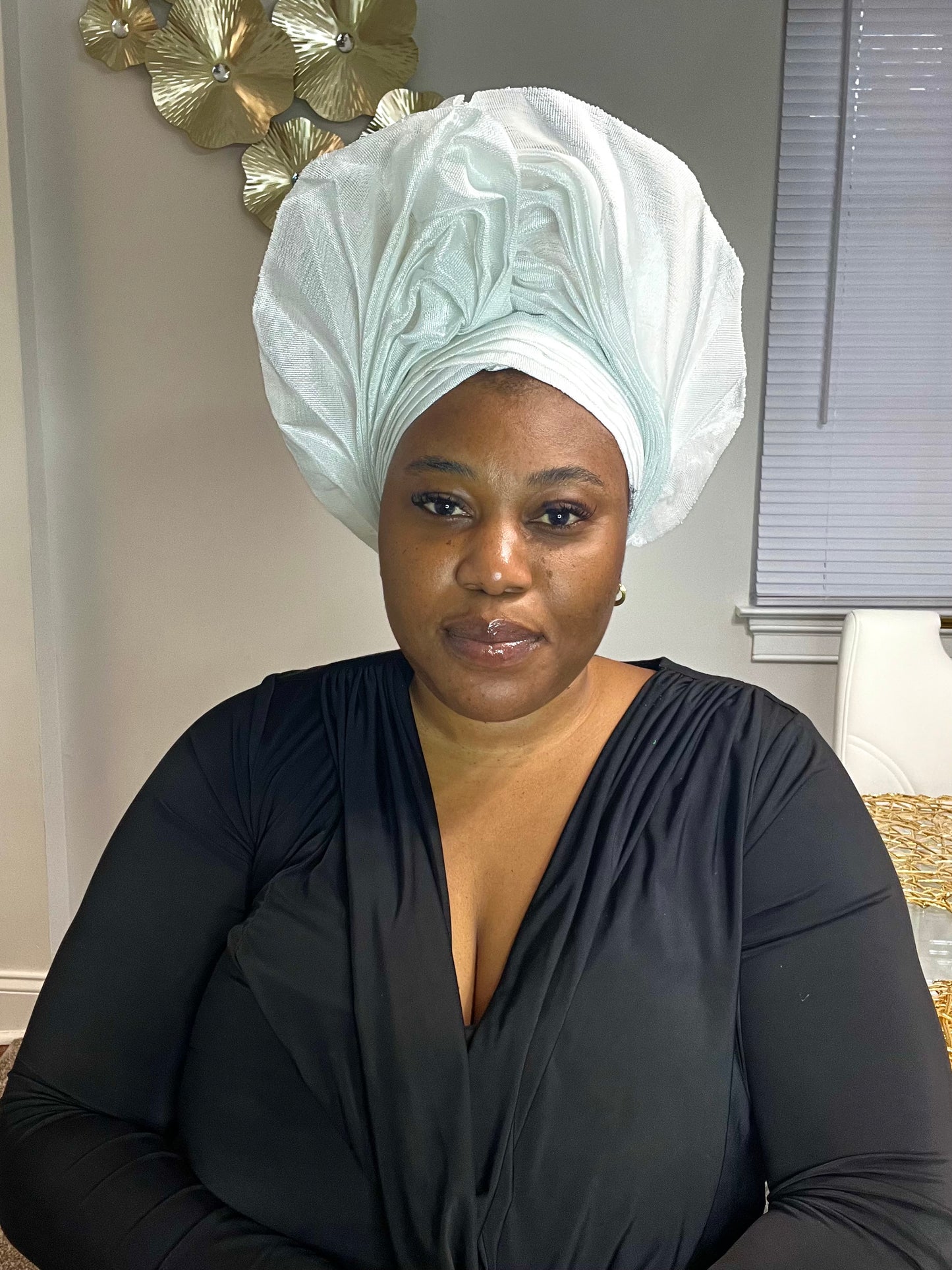 Pre-made white Aso oke Headtie / Auto gele