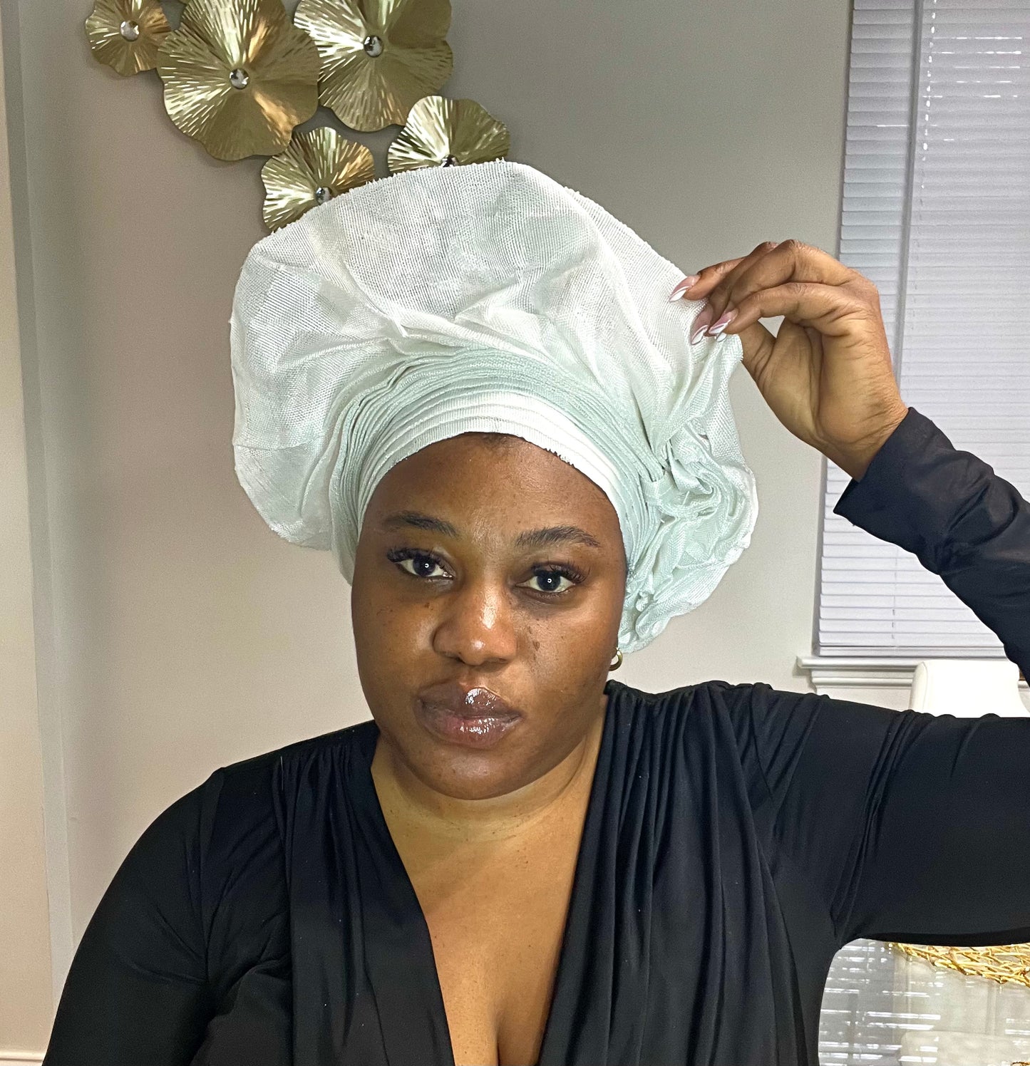 Pre-made white Aso oke Headtie / Auto gele