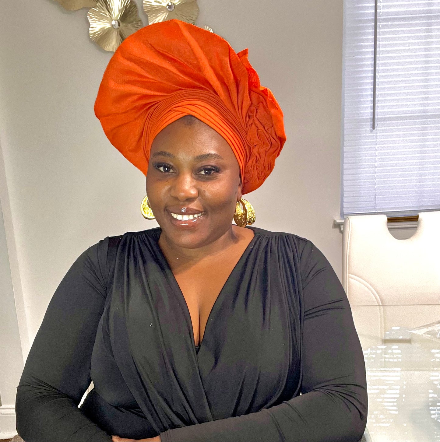 Pre-made Orange Aso oke Headtie / Auto gele