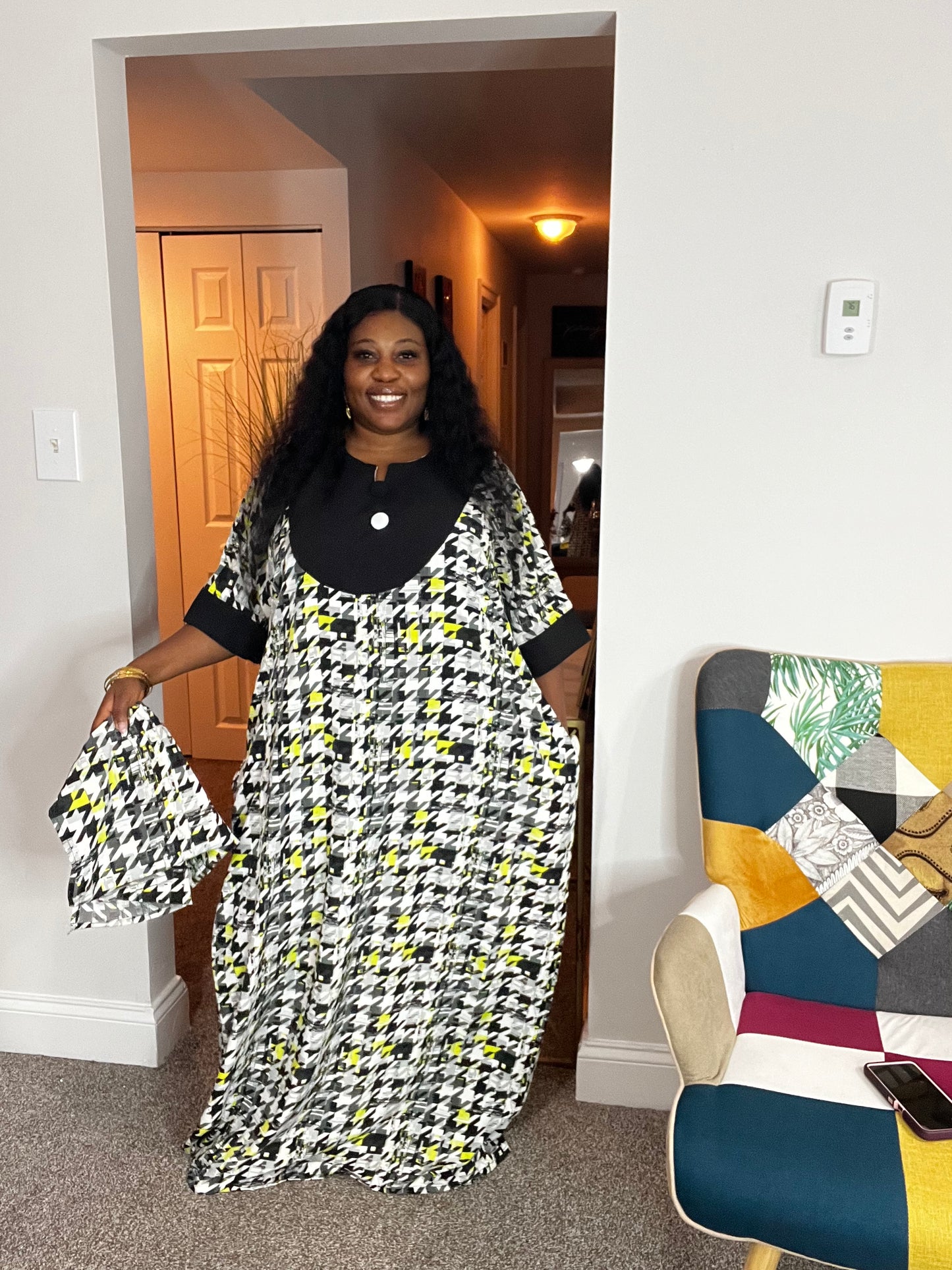 Crepe kaftan dress with side pockets