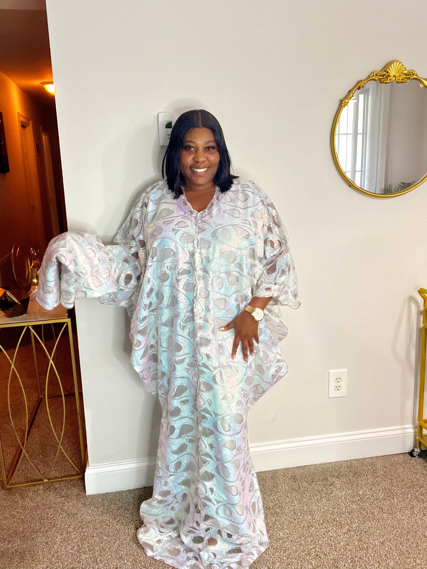Luxury African sequin Lace bubu dress in white