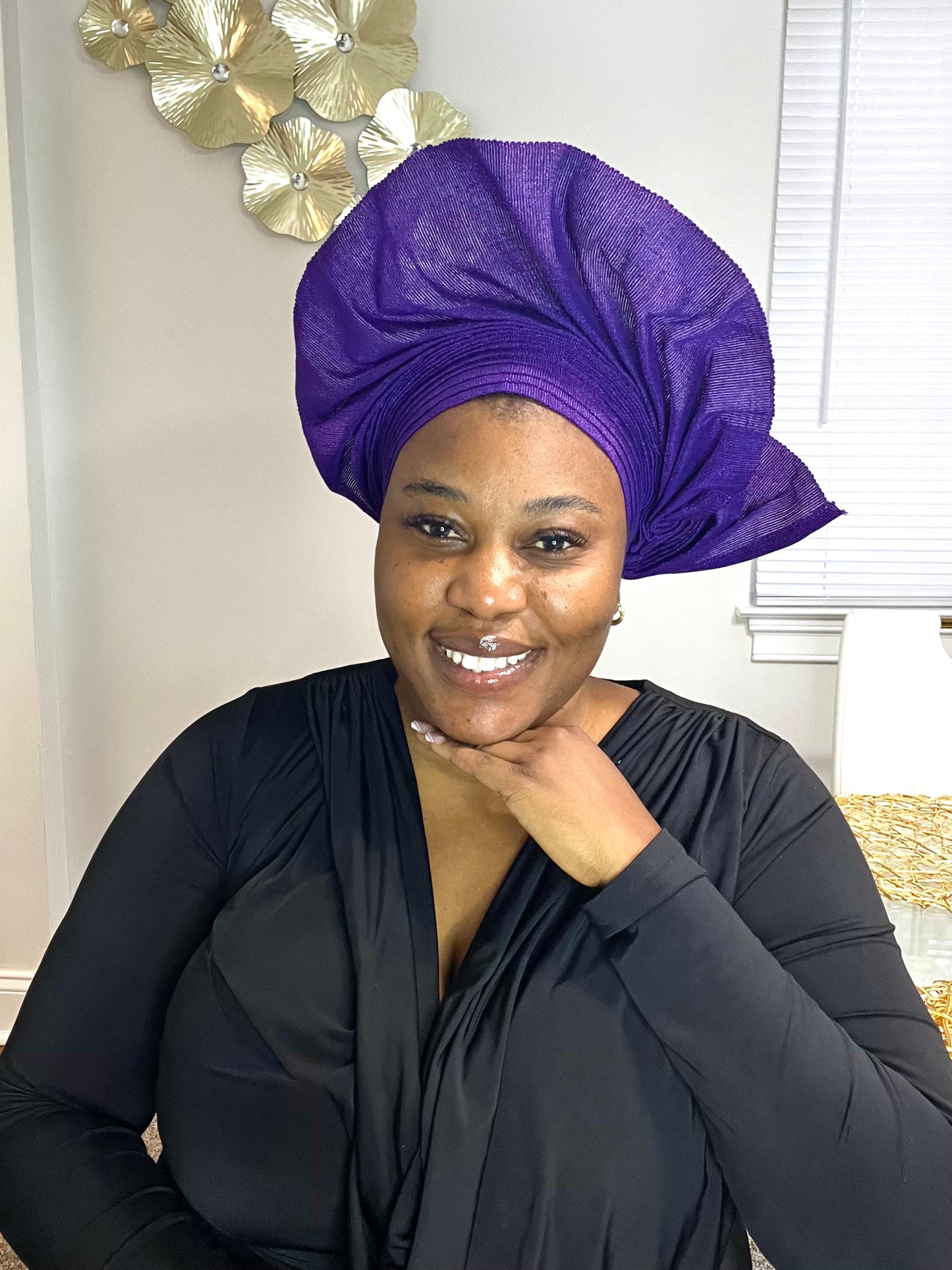 Pre-made purple Aso oke Headtie / Auto gele