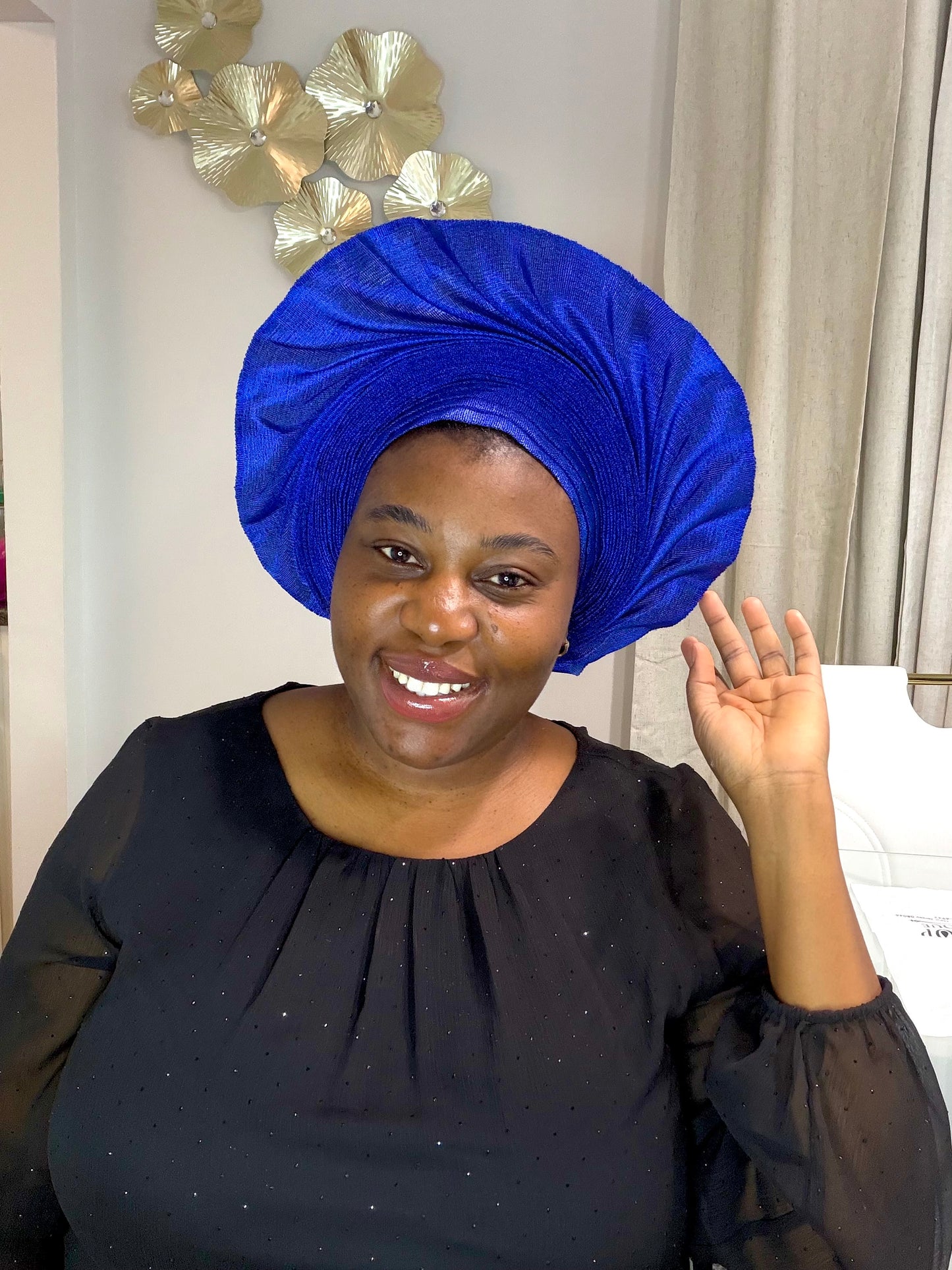 Pre-made Blue Aso oke Headtie / Auto gele