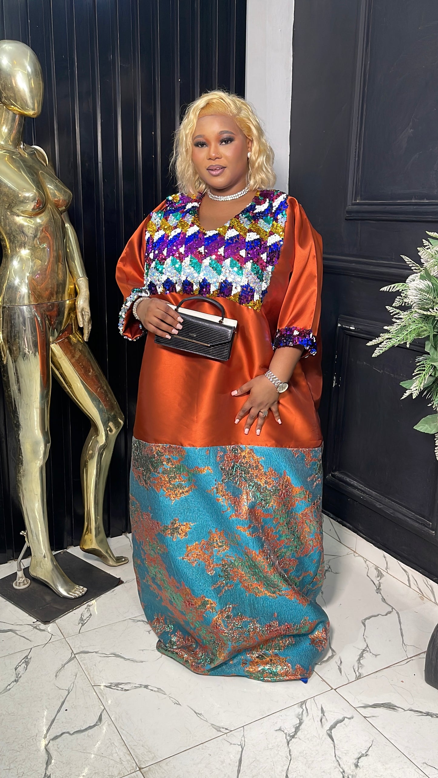 Emilia Micado with Damask and sequins bubu dress