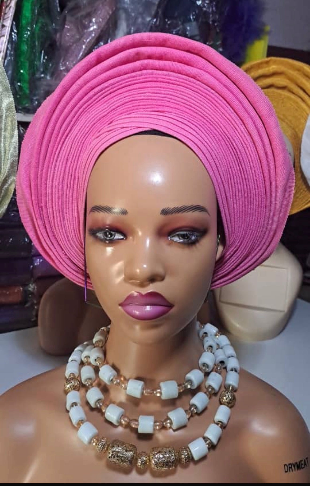 Pre-made Pink Aso oke Headtie / Auto gele