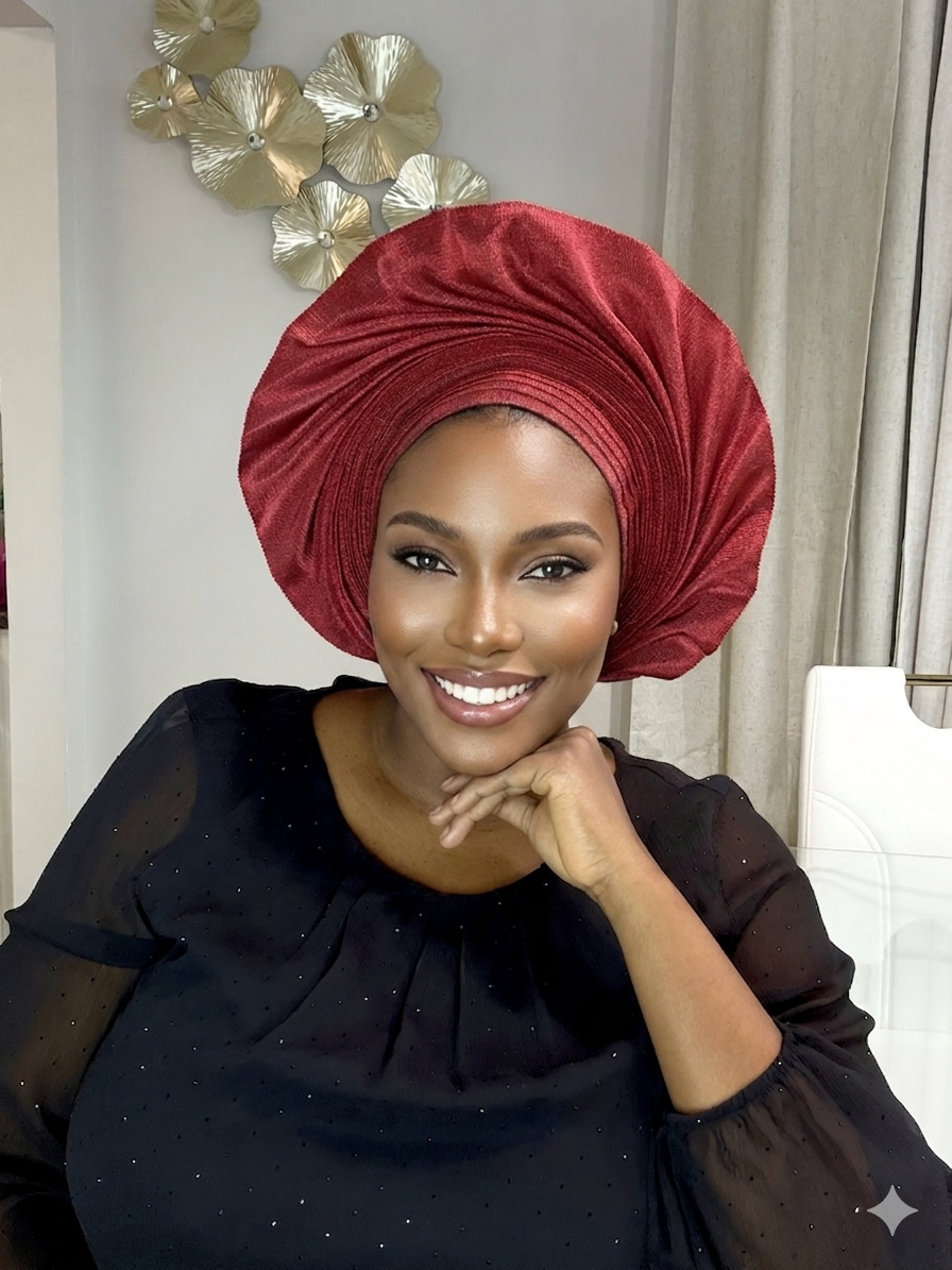 Pre-made Red Aso oke Headtie / Auto gele