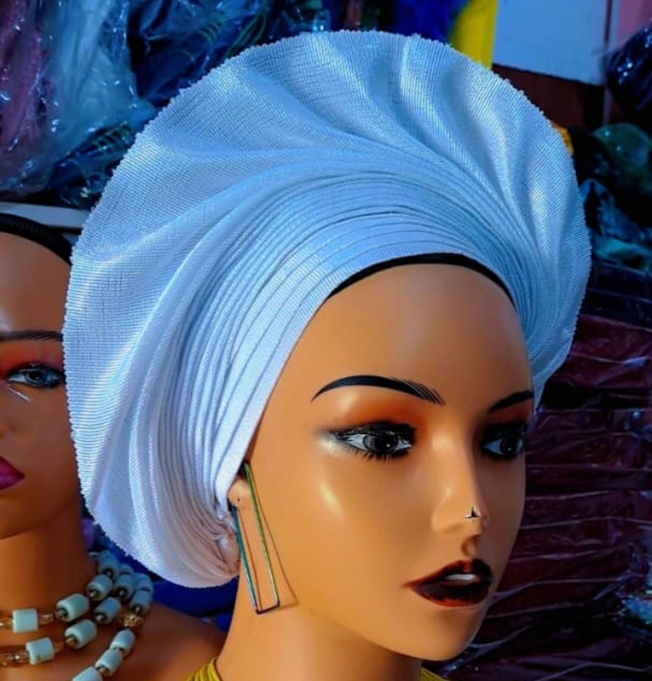 Pre-made white Aso oke Headtie / Auto gele
