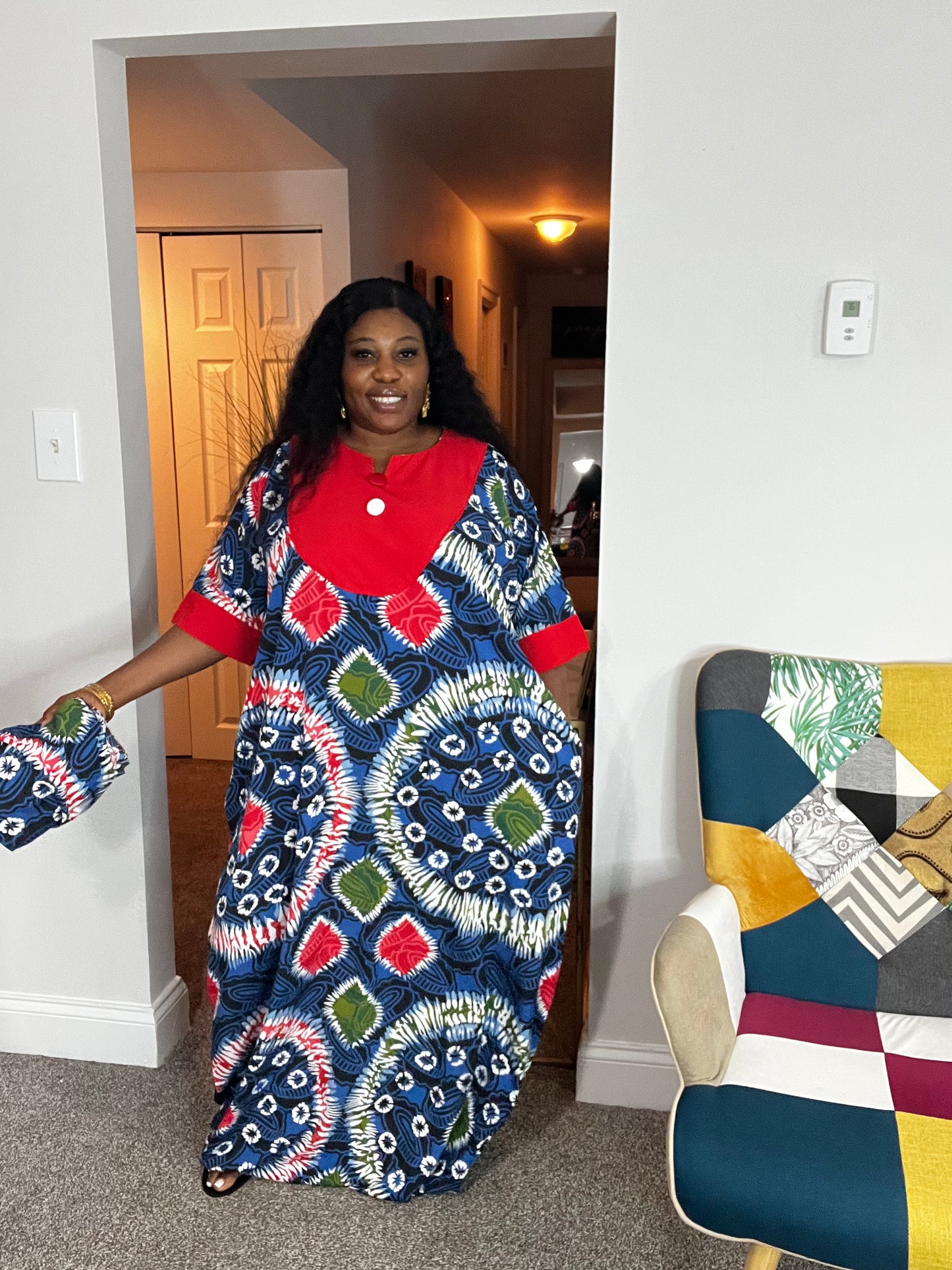 Crepe kaftan dress with side pockets