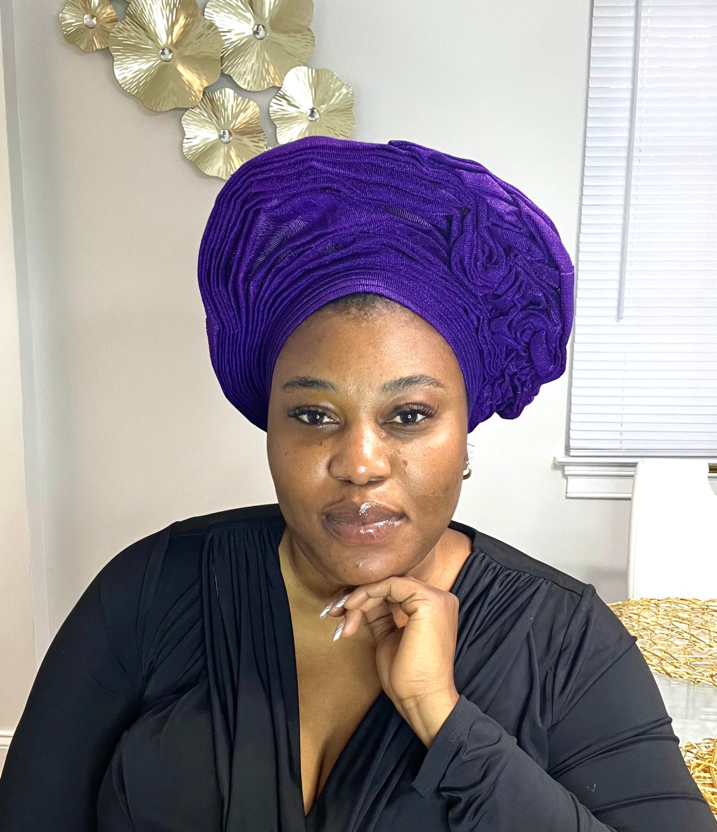 Pre-made purple Aso oke Headtie / Auto gele