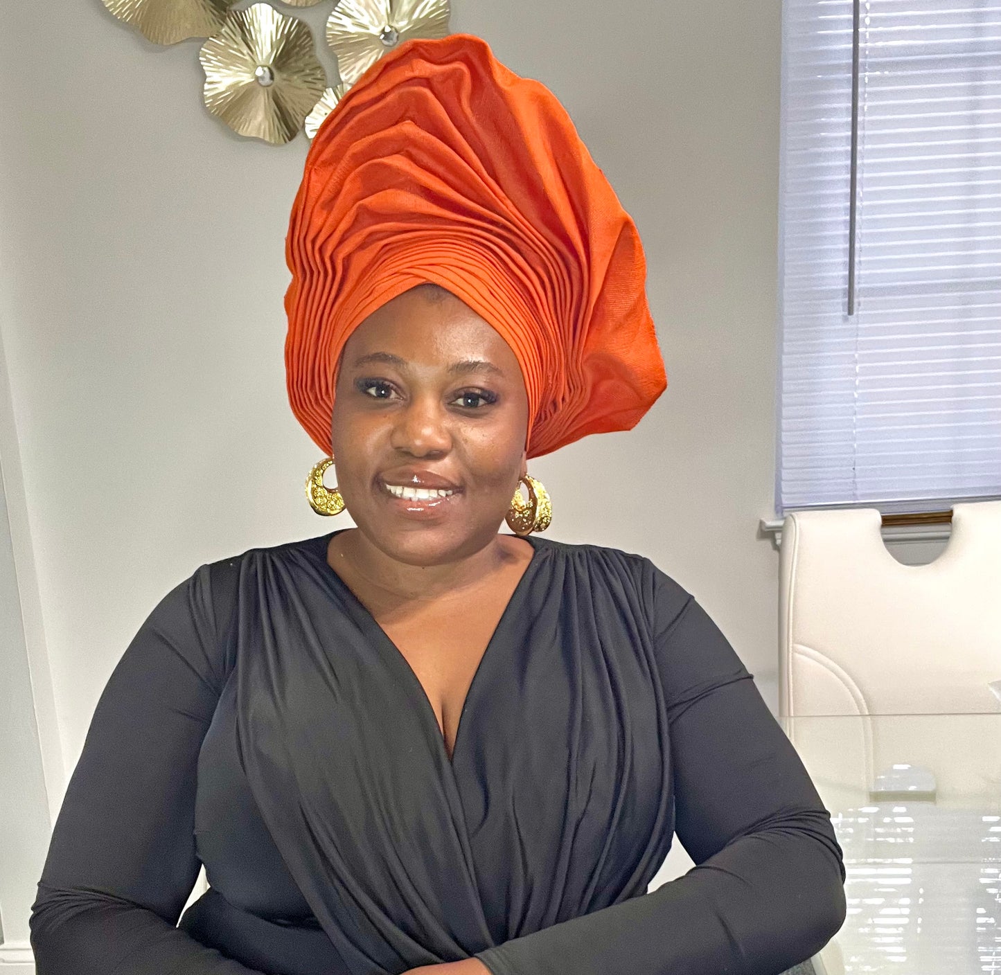Pre-made Orange Aso oke Headtie / Auto gele