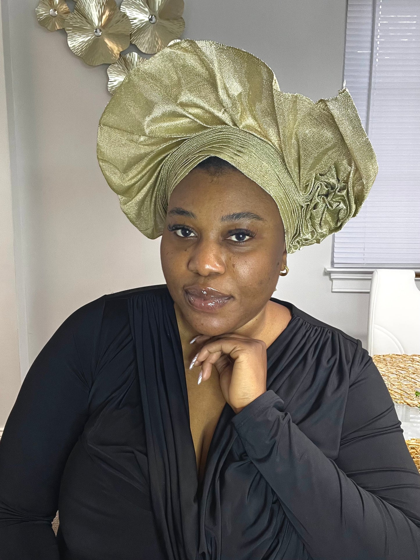 Pre-made Gold Aso oke Headtie / Auto gele