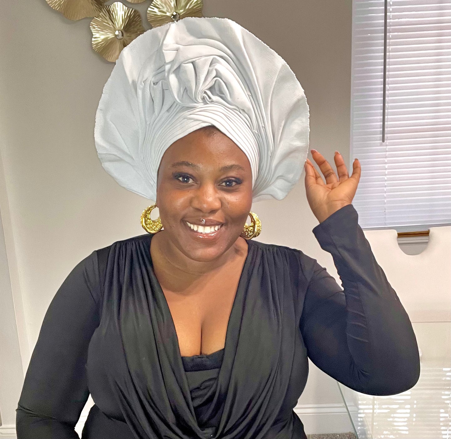 Pre-made white Aso oke Headtie / Auto gele