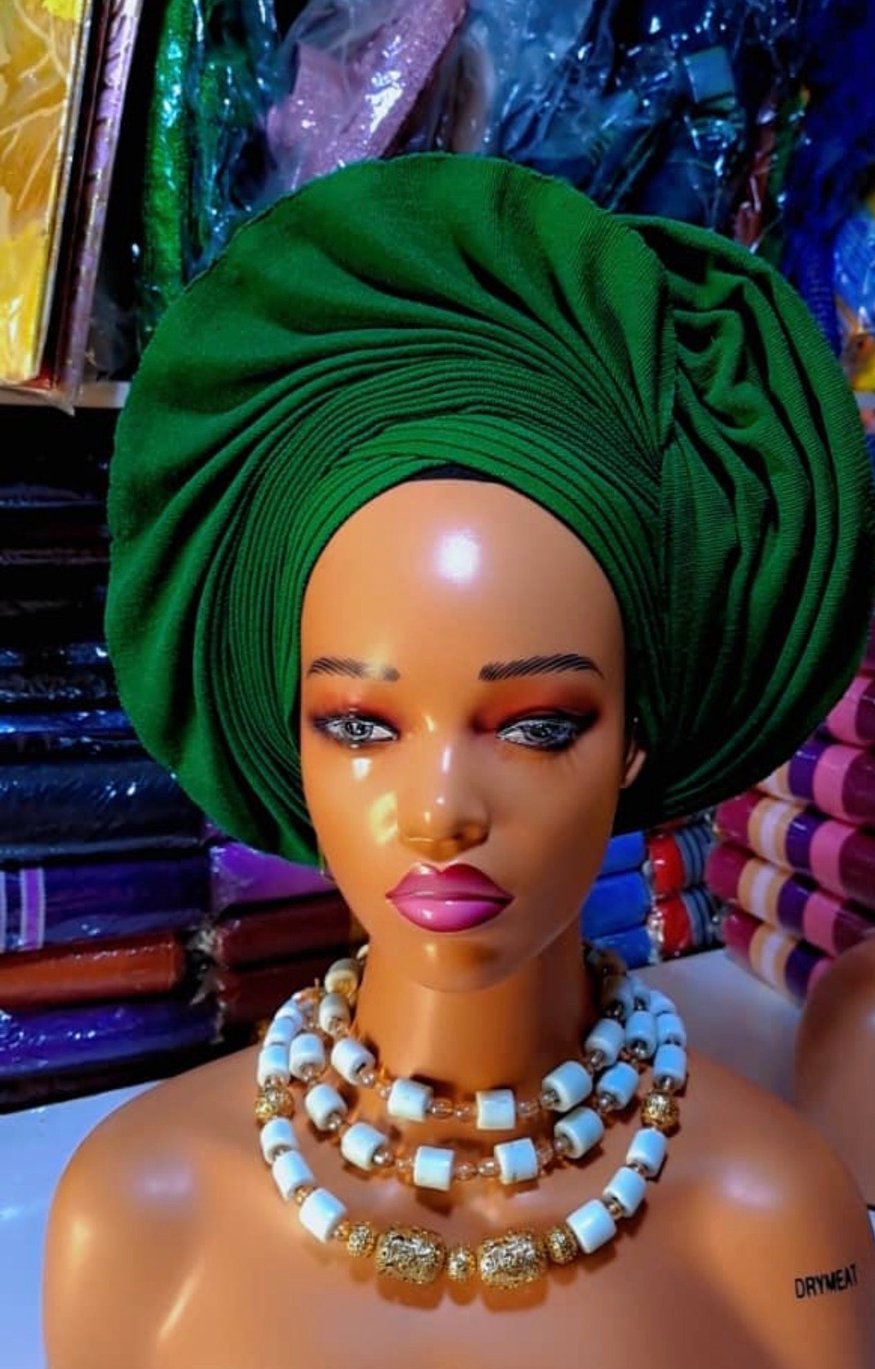 Pre-made Green Aso oke Headtie / Auto gele