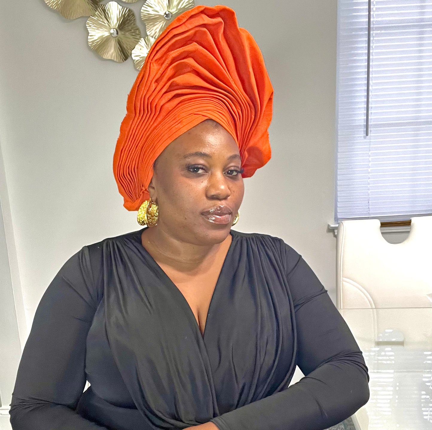Pre-made Orange Aso oke Headtie / Auto gele