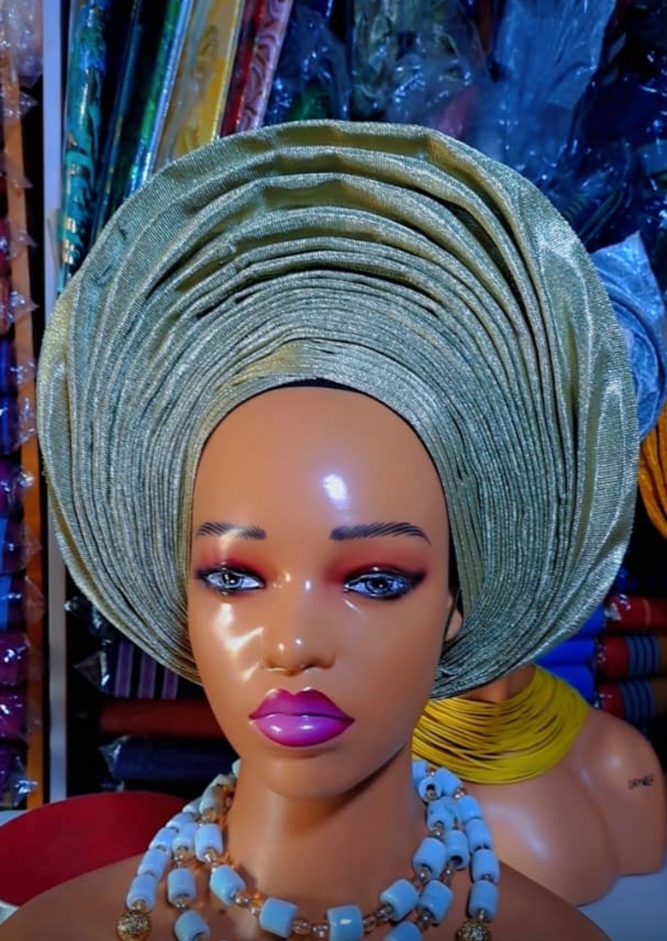 Pre-made Champagne Gold Aso oke Headtie / Auto gele