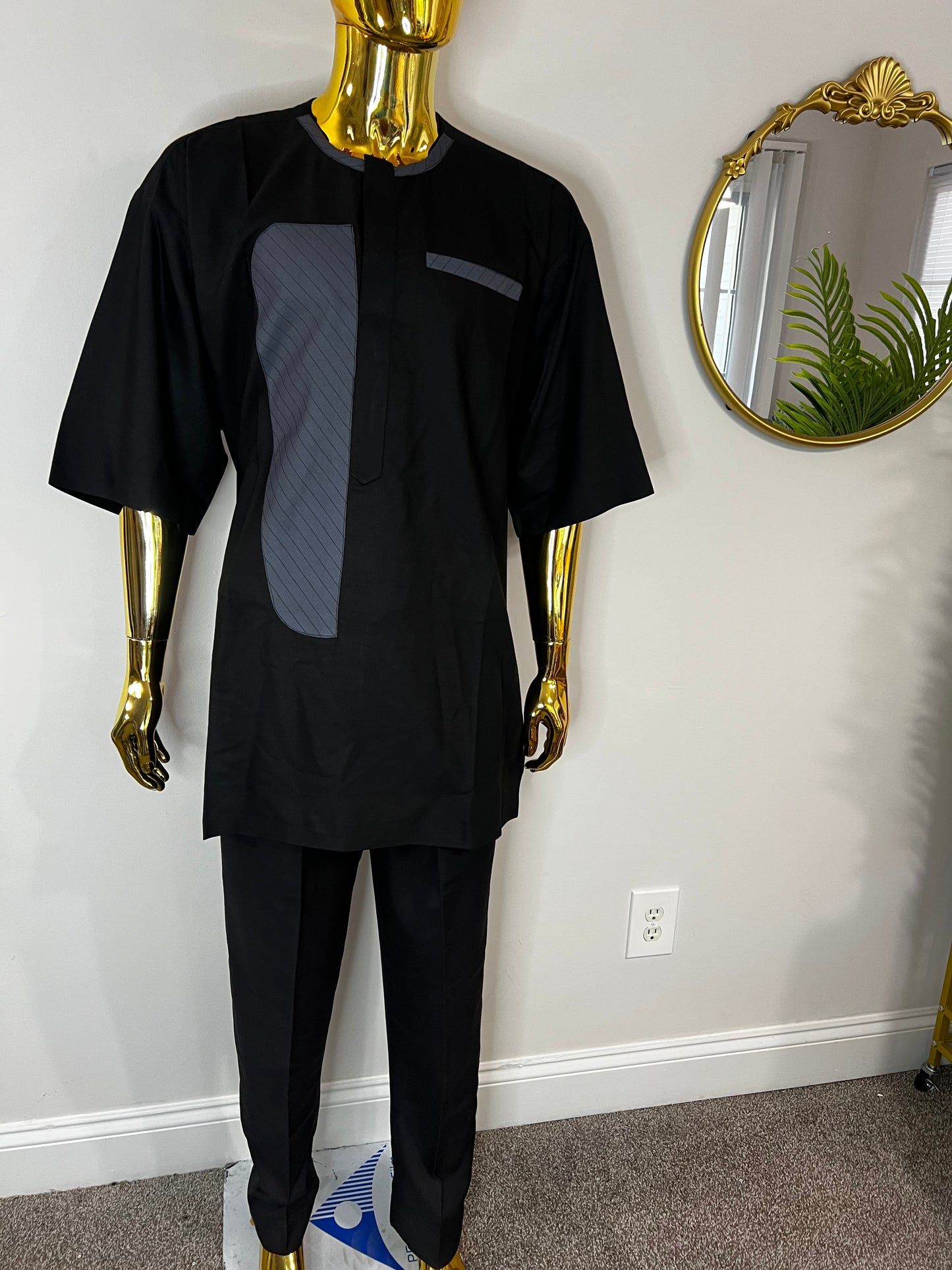 P&P African men 2pc (pant with shirt) outfit in black with gray design