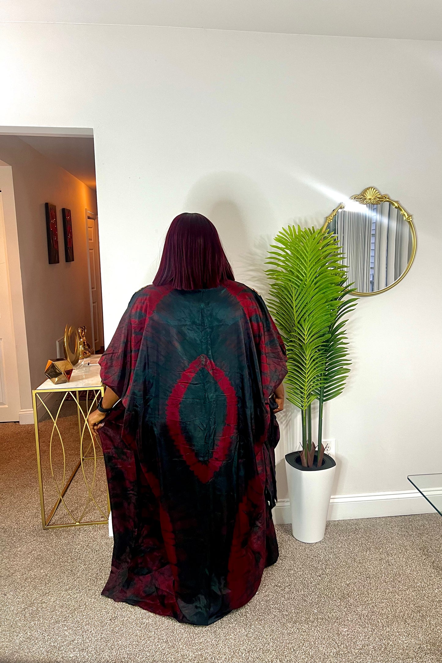 Quality African Silk Adire tie-dye dress with fringe