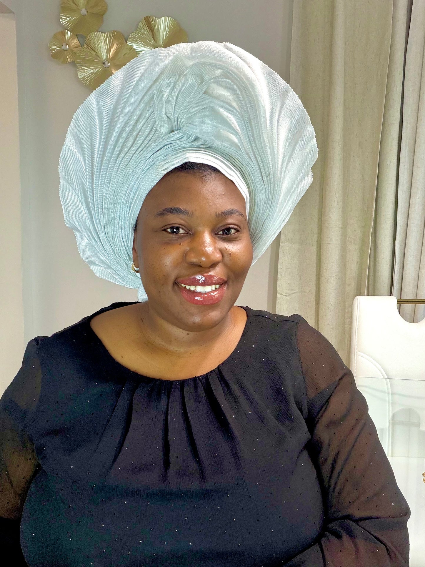 Pre-made white Aso oke Headtie / Auto gele