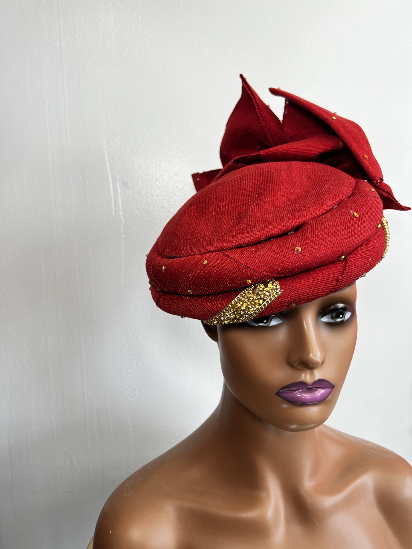Stylish women aso oke headgear in red