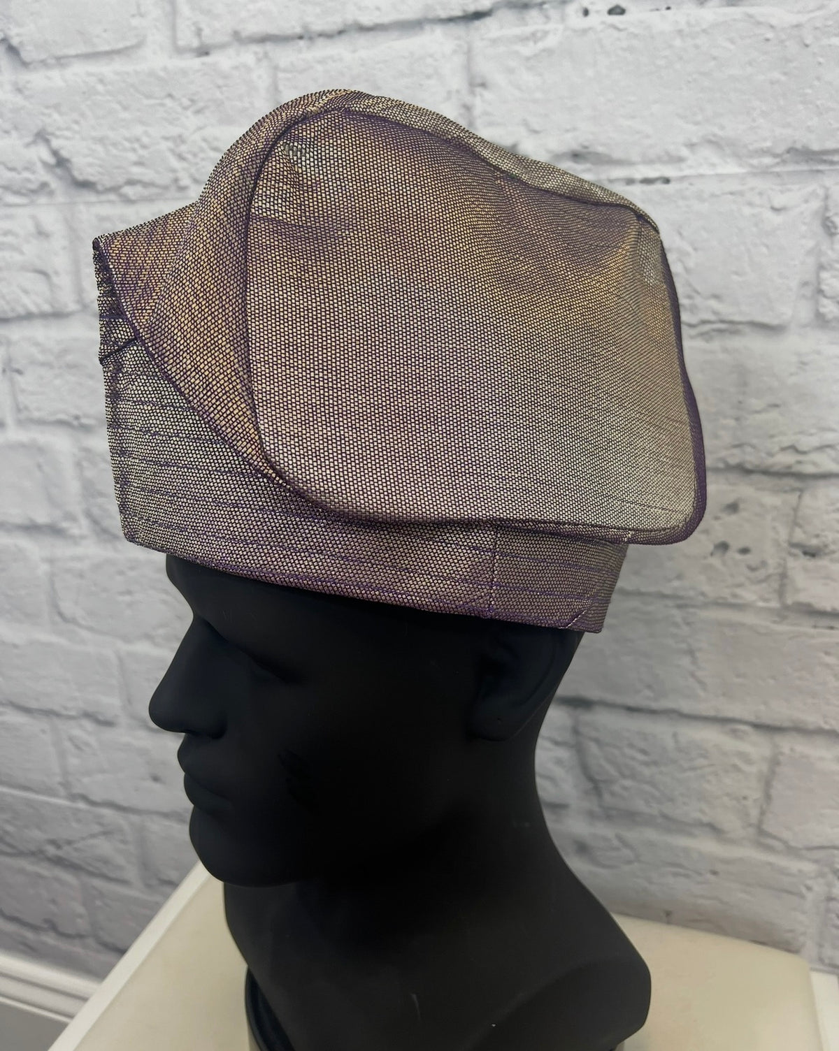 African Men’s Traditional Gobi cap: Embroidered Yoruba Aso Oke Fila