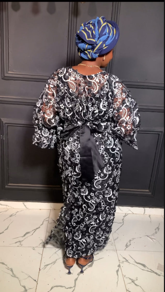 Ada blouse and wrapper lace (iro & buba) in black & white