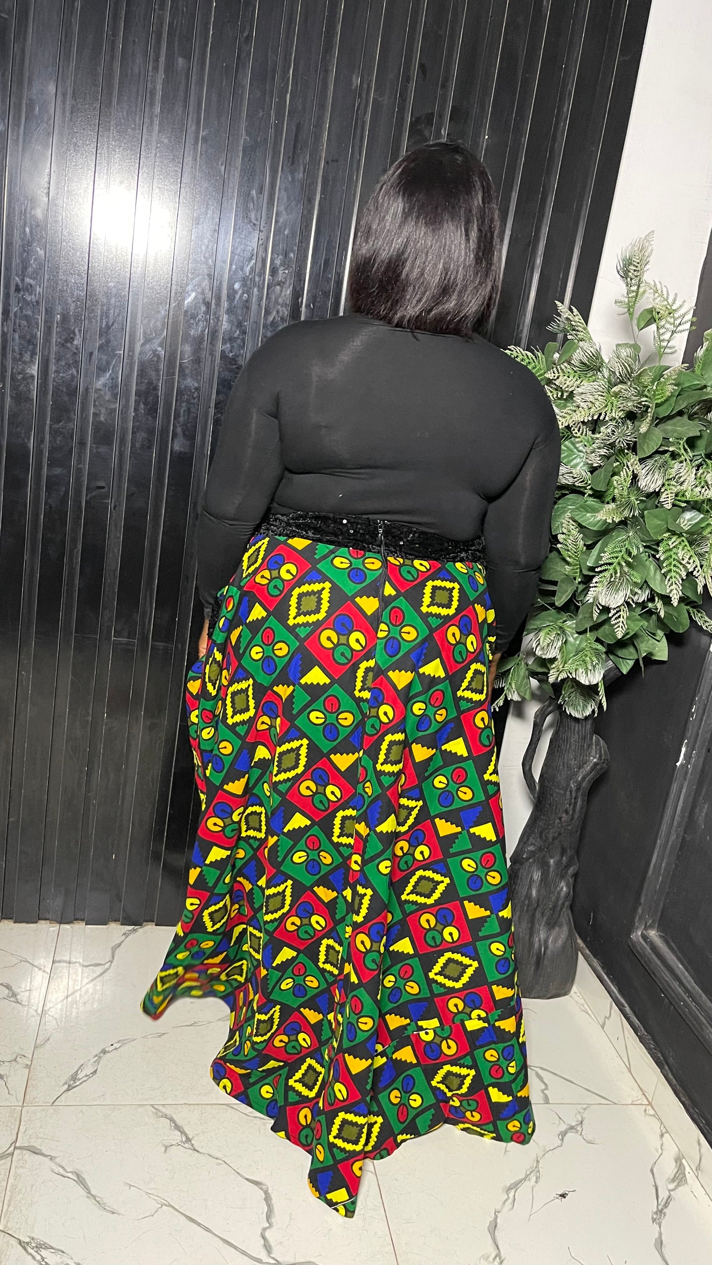 Remmy maxi Ankara flared skirt with sequin band