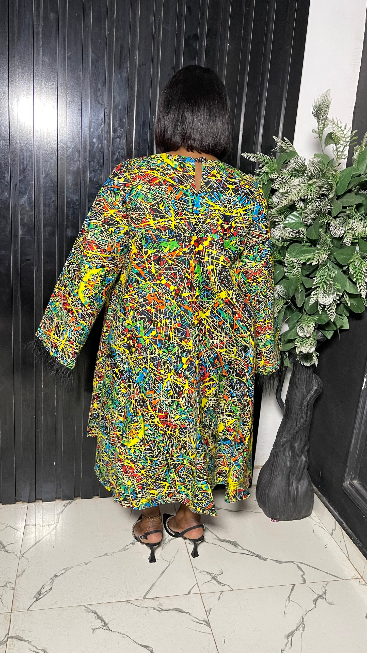 Yemmy Free Size Stylish Ankara African dress with feathers