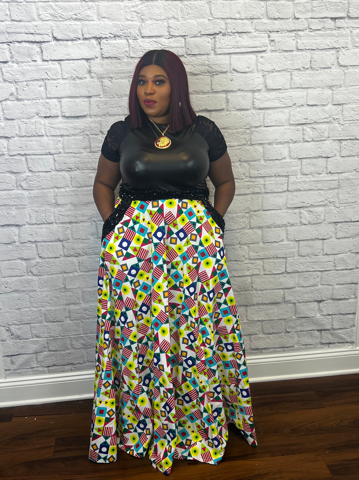 Maxi Ankara Skirt with sequins Waist band and pocket