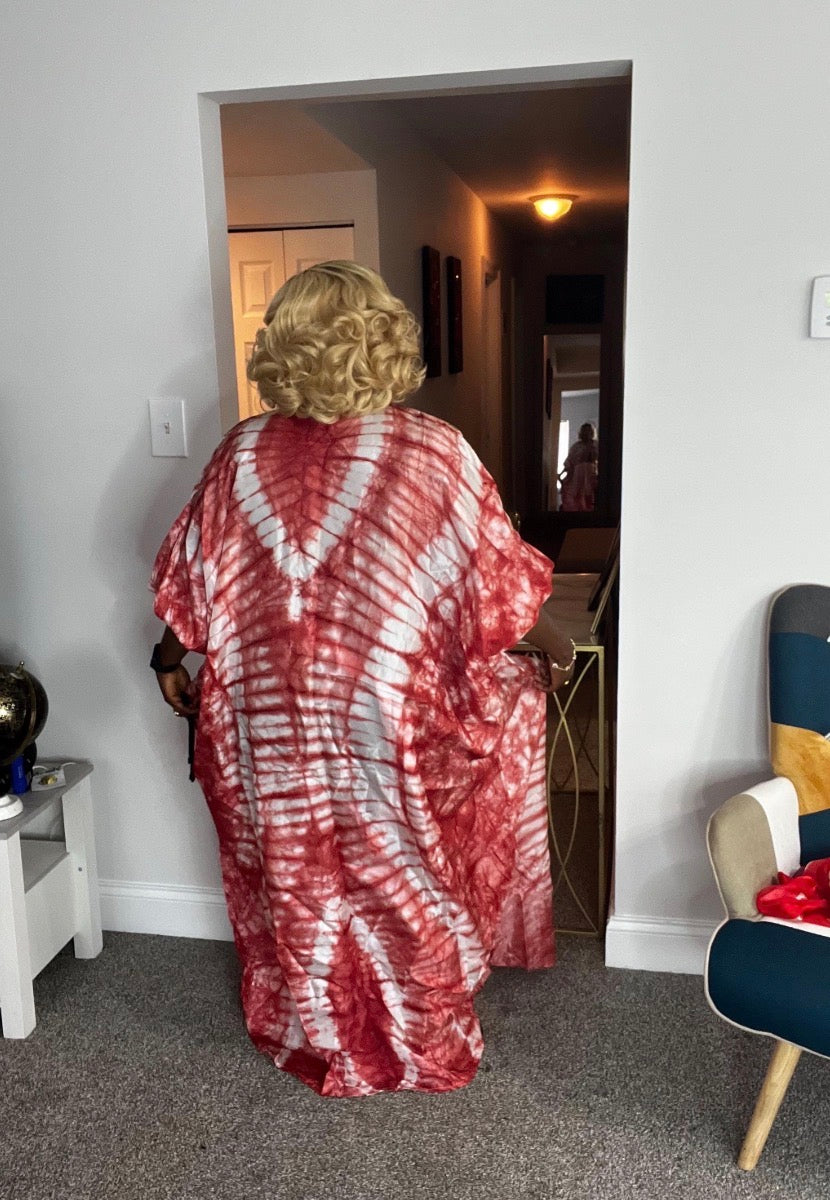 Quality African Silk Adire tie-dye dress with fringe