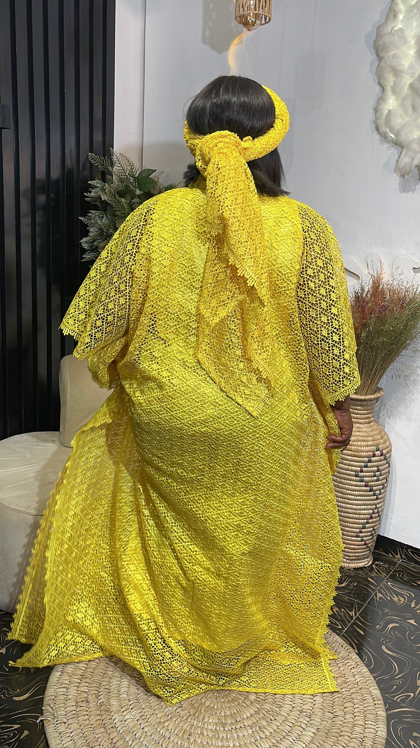 Eva luxury yellow bubu lace dress