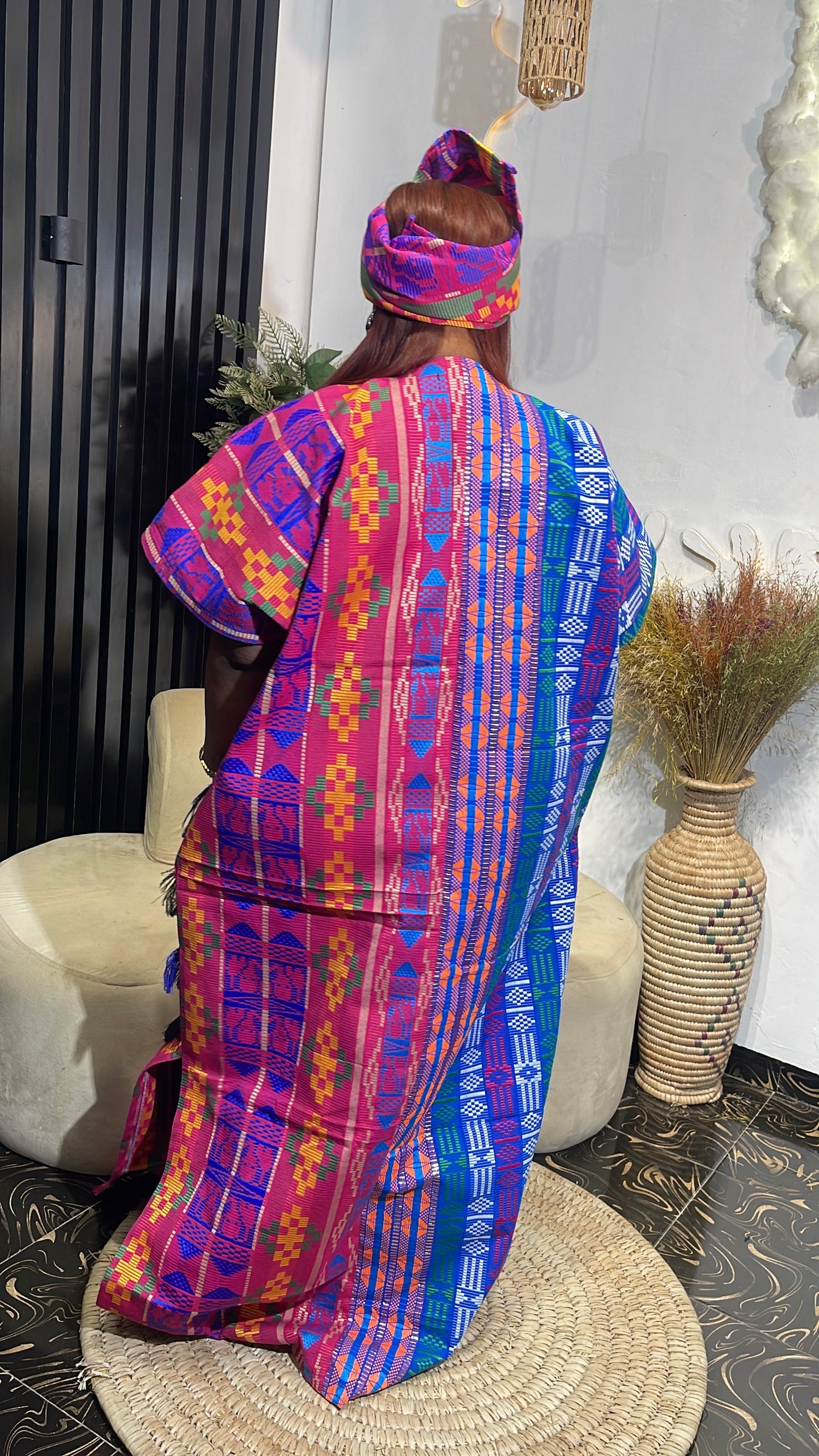 Ramat Akwete kente maxi free size bubu dress with fringe