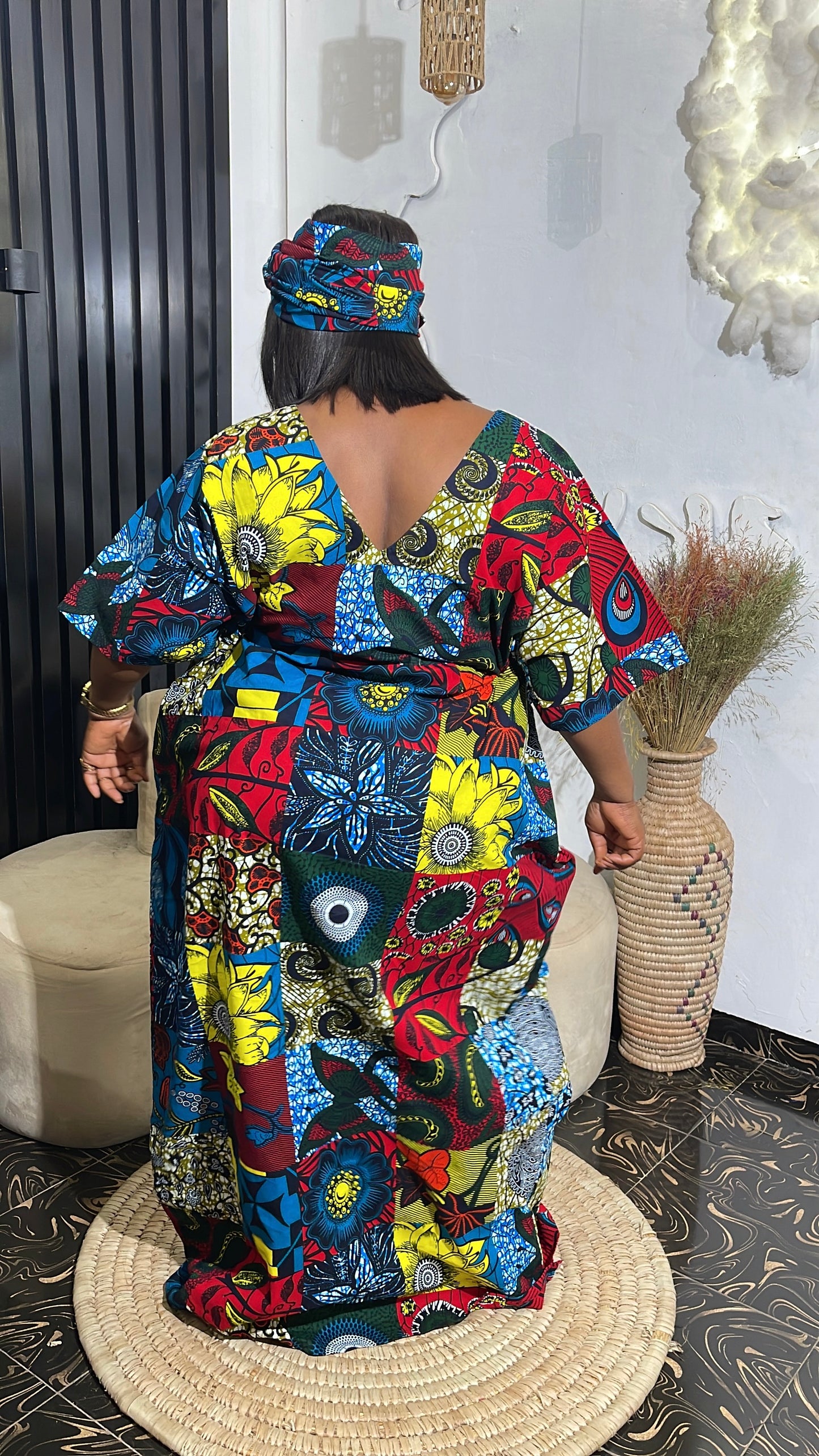 Chisom Quality Ankara bubu kaftan dress with white lace