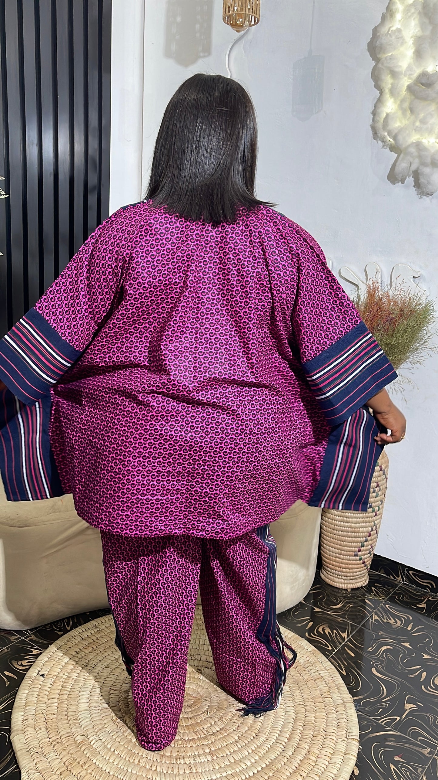 Vera African Ankara blouse and Pant Set with aso oke | 100% Cotton Traditional Wear.