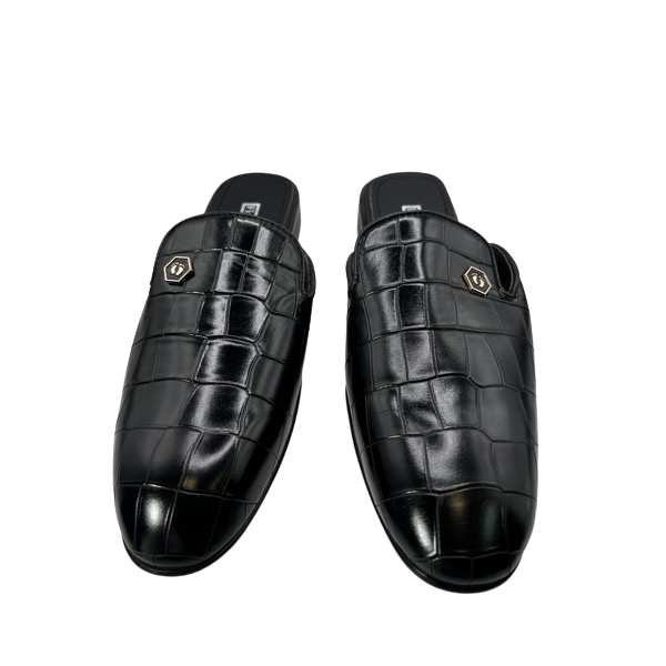 African Men Leather full Black Half Shoe