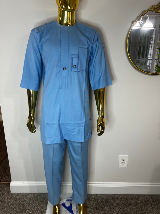 AY African men 2pc (pant with shirt) outfit in light blue