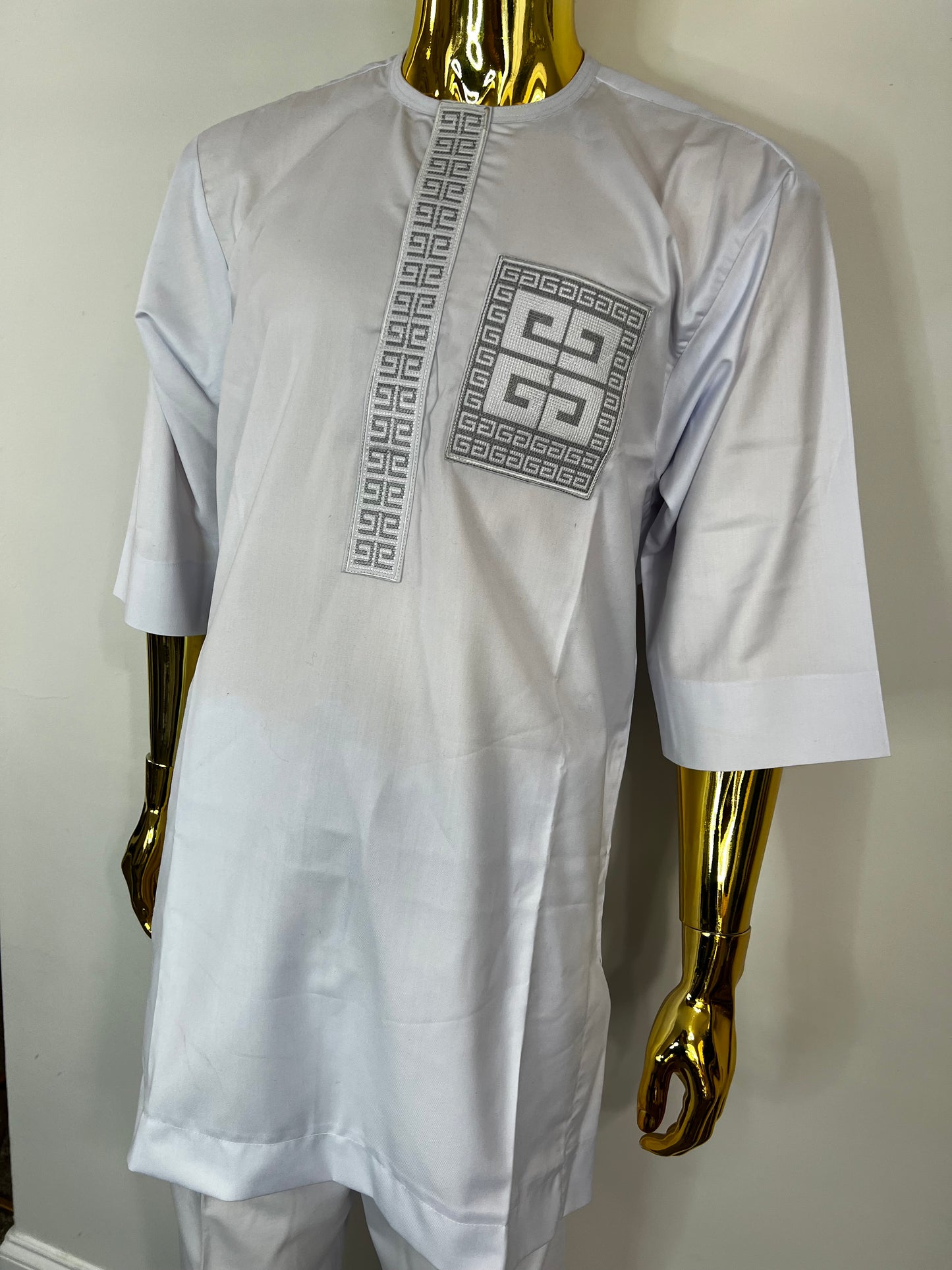 Habeeb African men 2pc (pant with shirt) outfit in white with embroidery