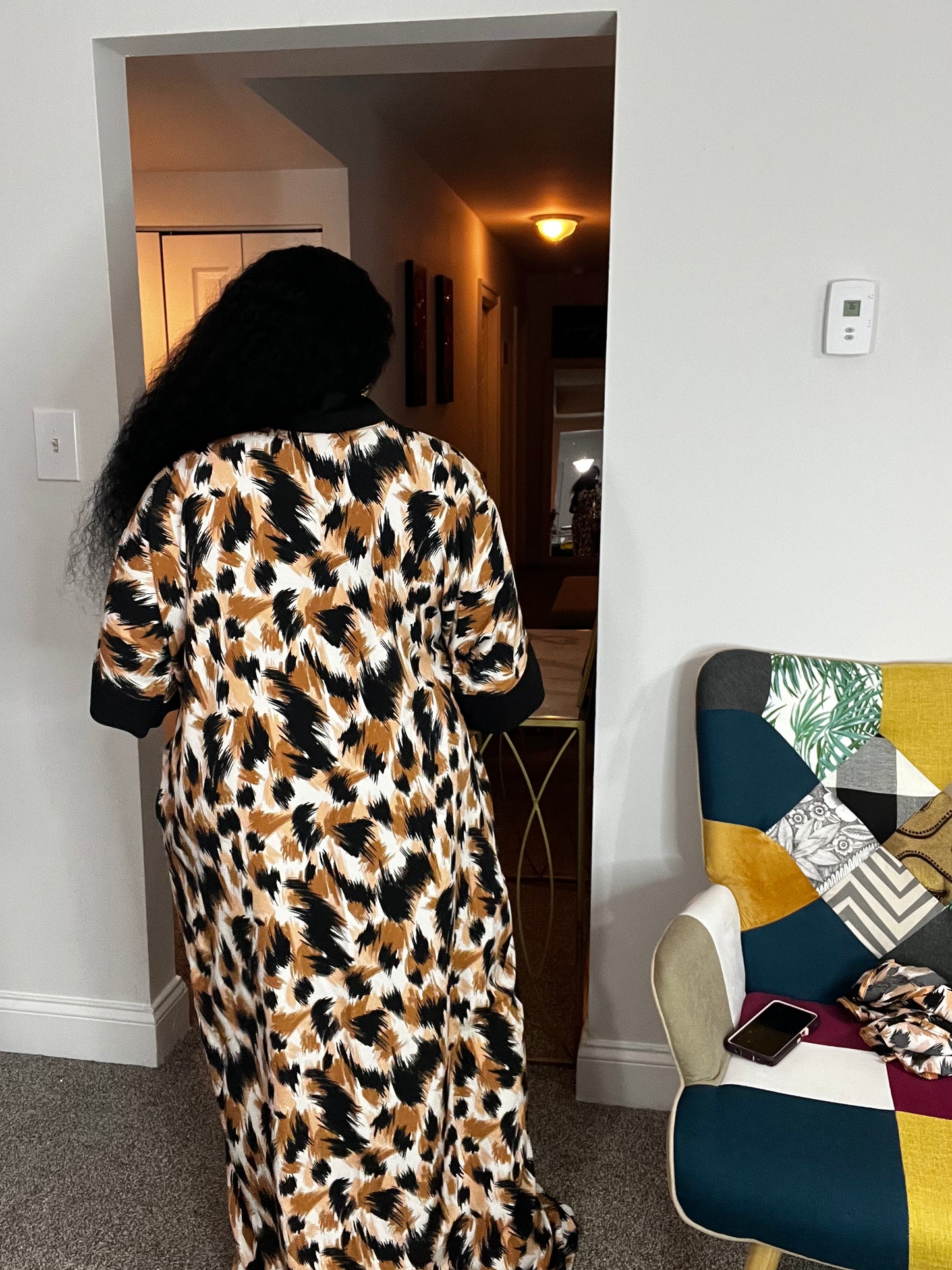 Crepe kaftan dress with side pockets