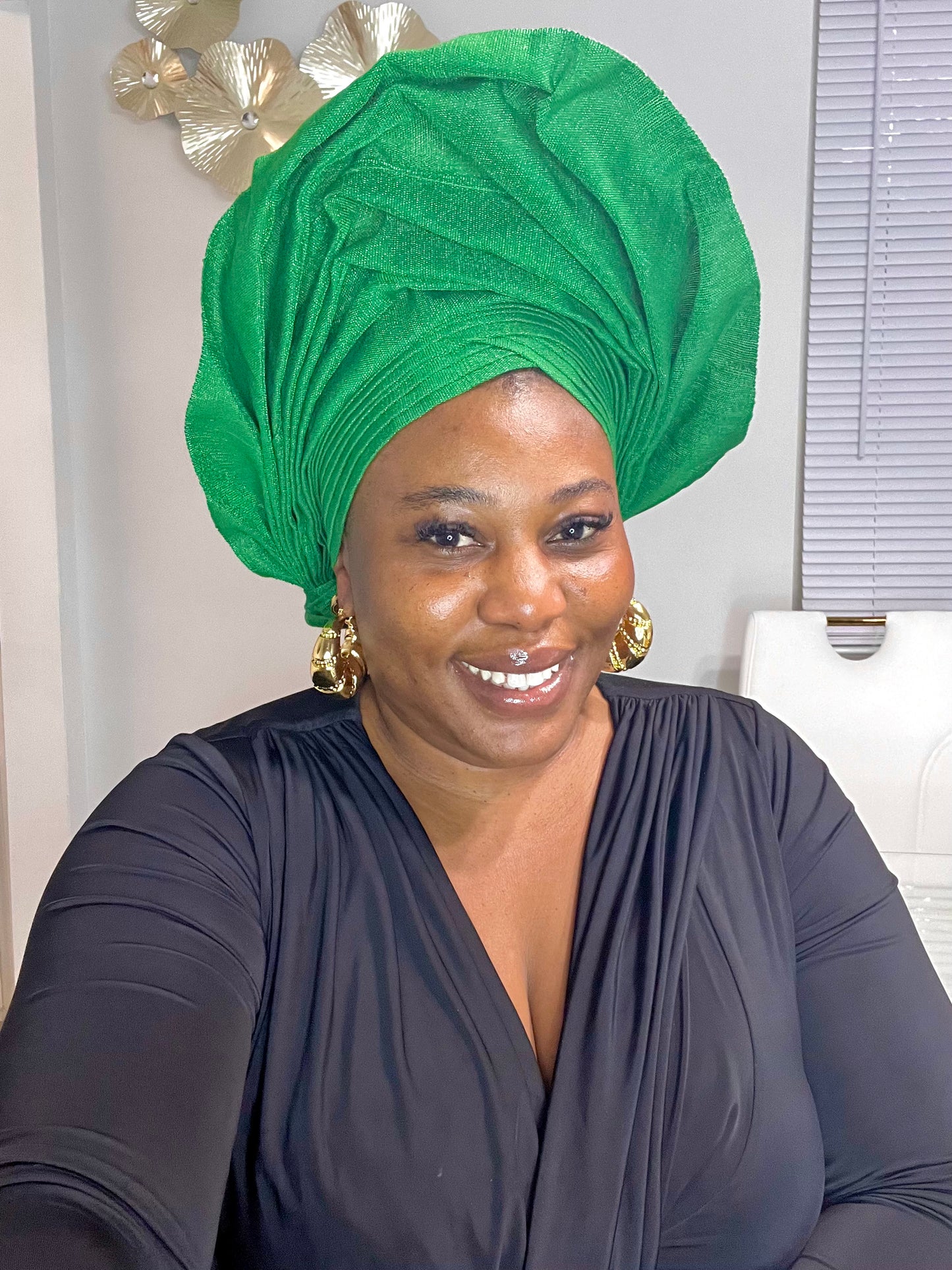 Pre-made Green Aso oke Headtie / Auto gele