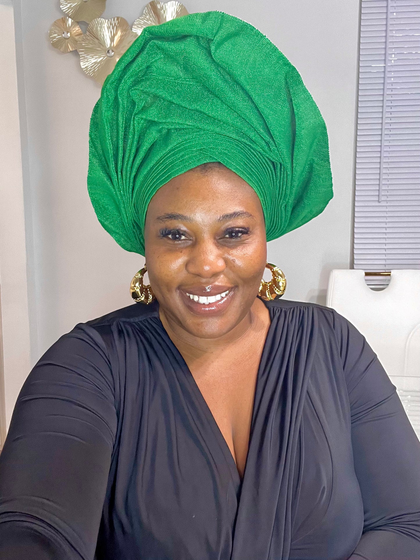 Pre-made Green Aso oke Headtie / Auto gele