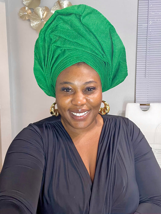 Pre-made Green Aso oke Headtie / Auto gele