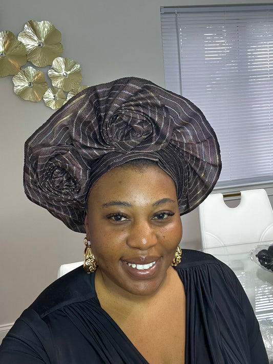 Pre-made brown Aso oke Headtie / Auto gele