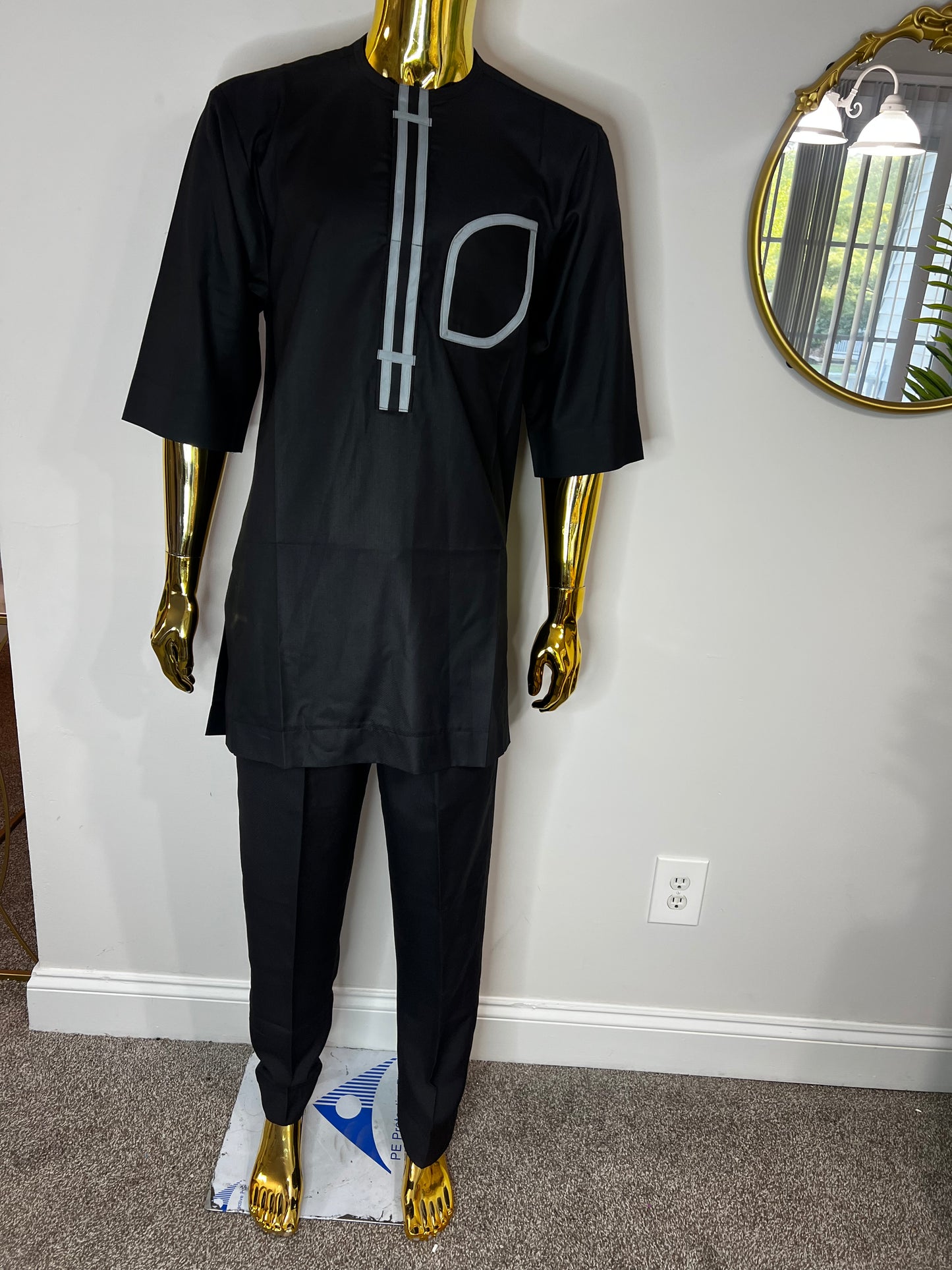 D&D  African men 2pc (pant with shirt) outfit in black with gray design