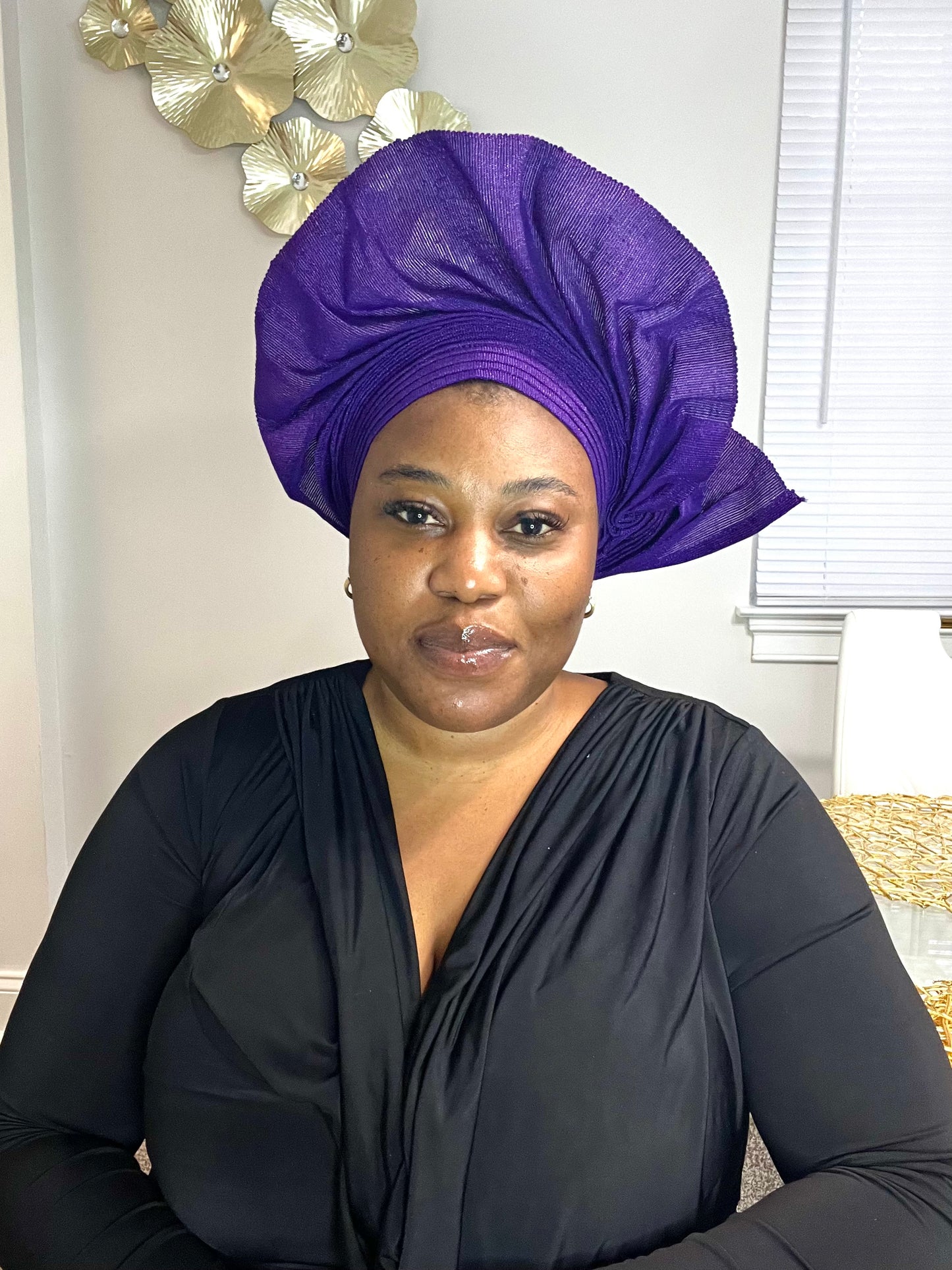 Pre-made purple Aso oke Headtie / Auto gele