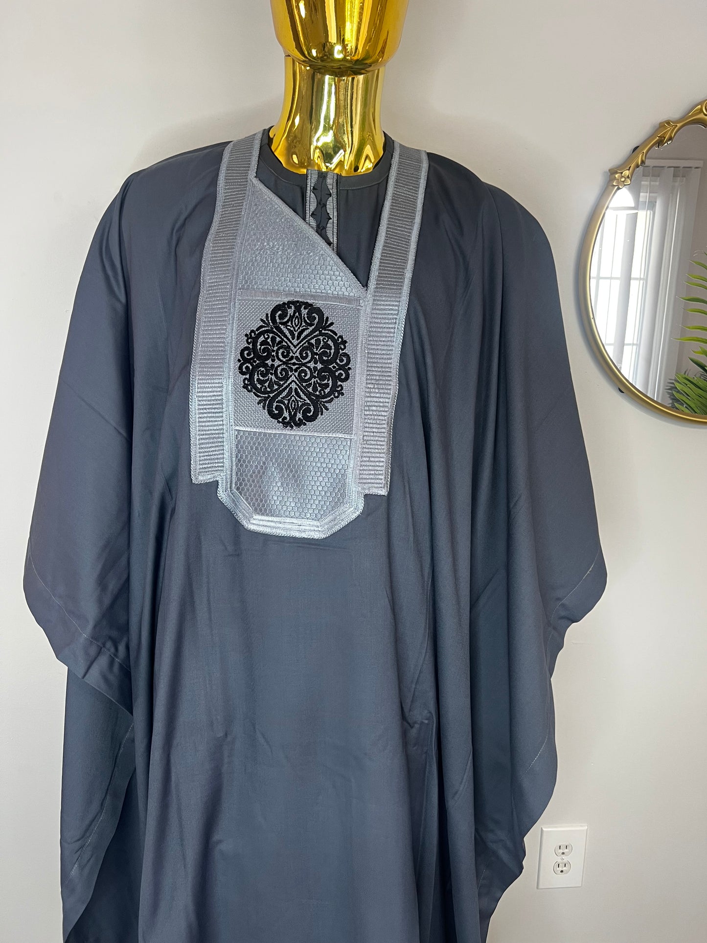 Akeem African men 3pcs set (pant ,shirt & Agbada) outfit in Gray with Embroidery