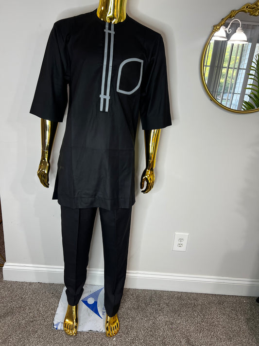 D&D  African men 2pc (pant with shirt) outfit in black with gray design
