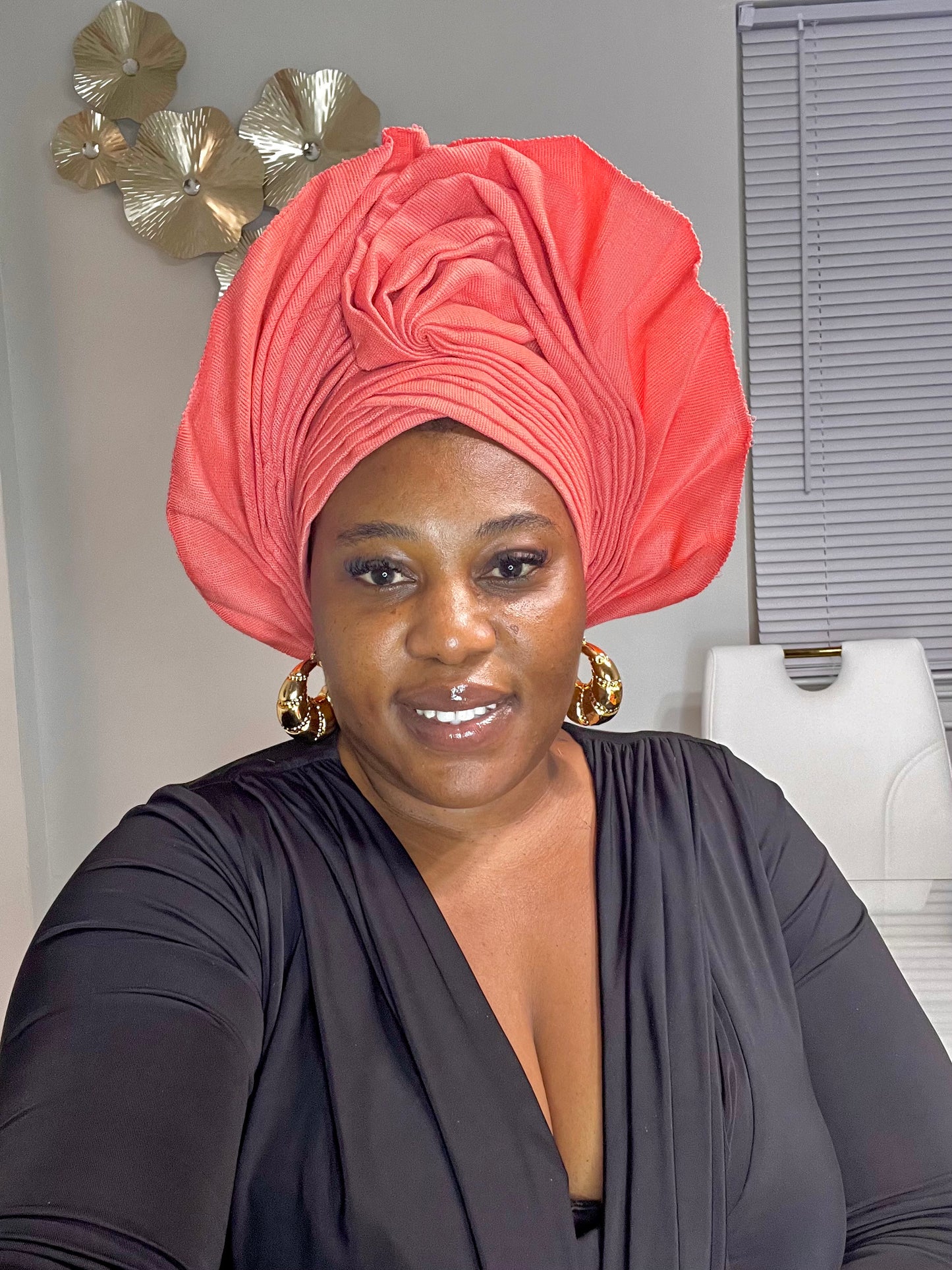 Pre-made Peach Aso oke Headtie / Auto gele