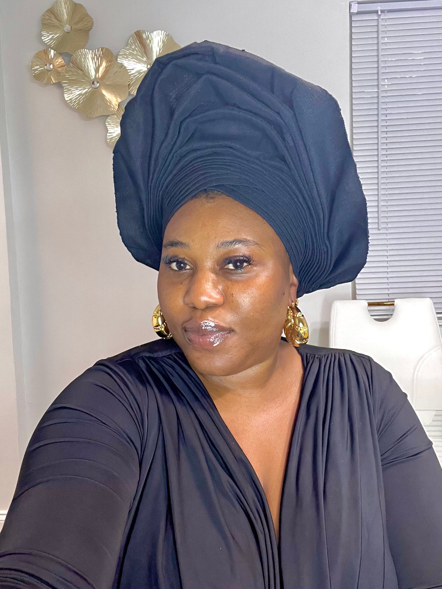 Pre-made black Aso oke Headtie / Auto gele