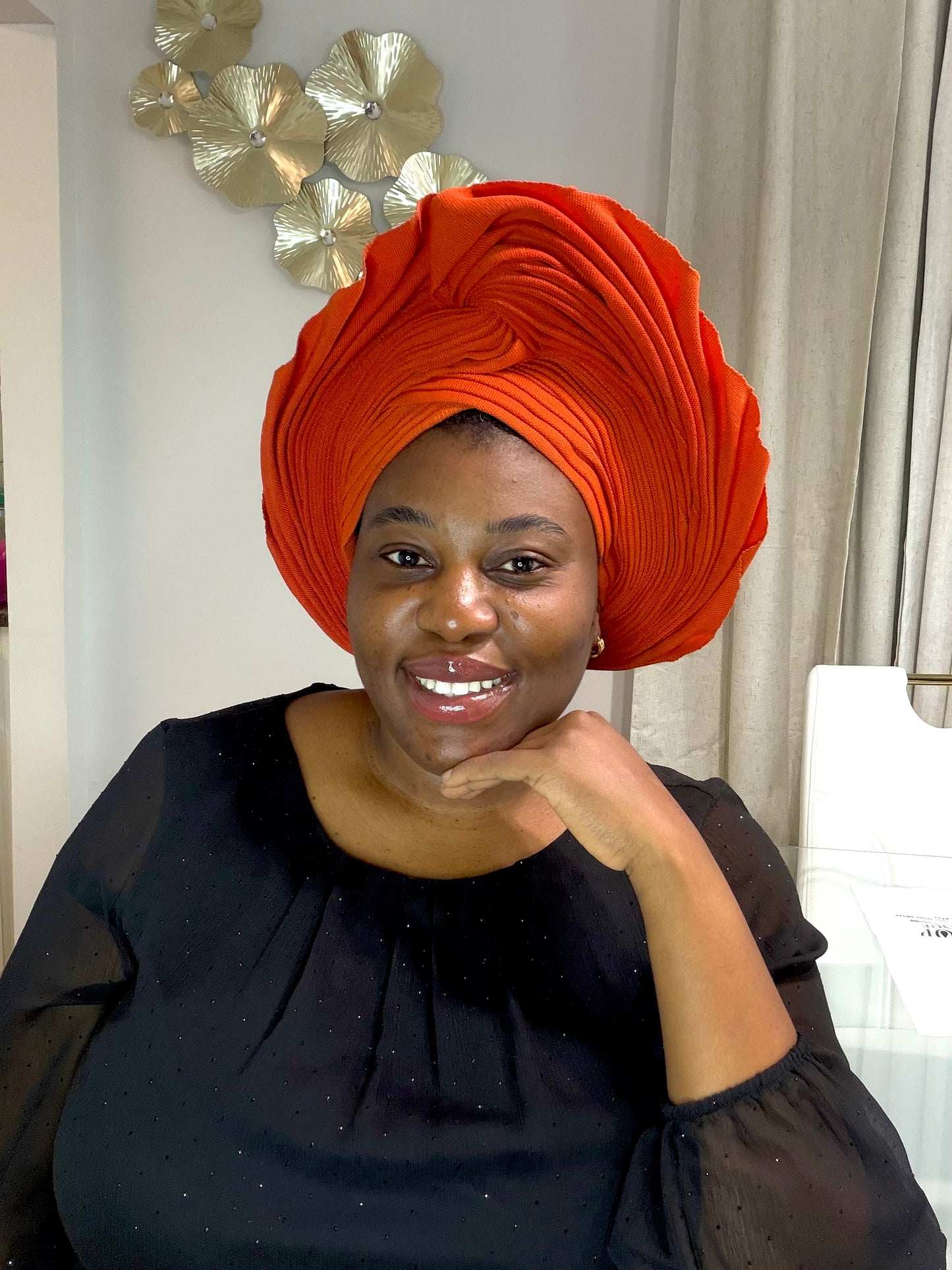 Pre-made Orange Aso oke Headtie / Auto gele