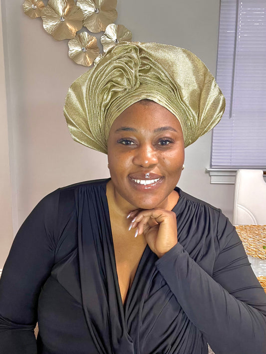 Pre-made Gold Aso oke Headtie / Auto gele